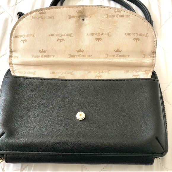 Juicy Couture Black Faux Leather Crossbody Wallet Purse Gold Hardware - Picture 3 of 16